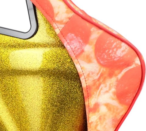 NRG FRP Bucket Seat PRISMA ULTRA SLICE Edition W/ Gold Pearlized Back Pizza Microfiber Print - Large