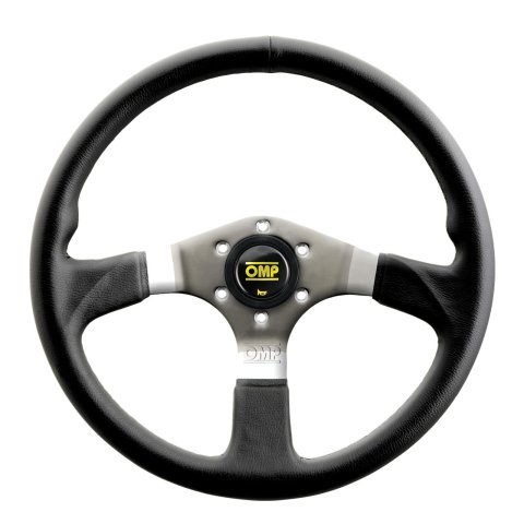 OMP Asso Flat Steering Wheel w/ 3 Steel Spokes (350mm) - Large Leather (Black)