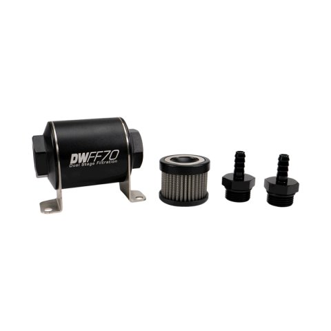 DeatschWerks Stainless Steel 5/16in 5 Micron Universal Inline Fuel Filter Housing Kit (70mm)