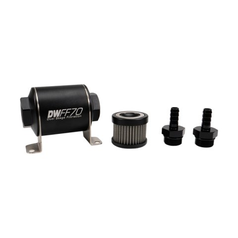 DeatschWerks Stainless Steel 3/8in 40 Micron Universal Inline Fuel Filter Housing Kit (70mm)
