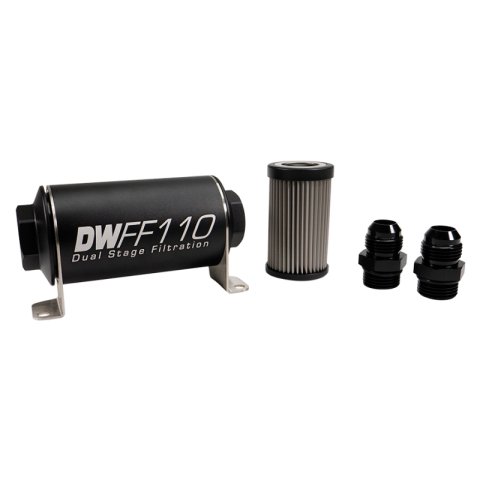 DeatschWerks Stainless Steel 10AN 100 Micron Universal Inline Fuel Filter Housing Kit (110mm)