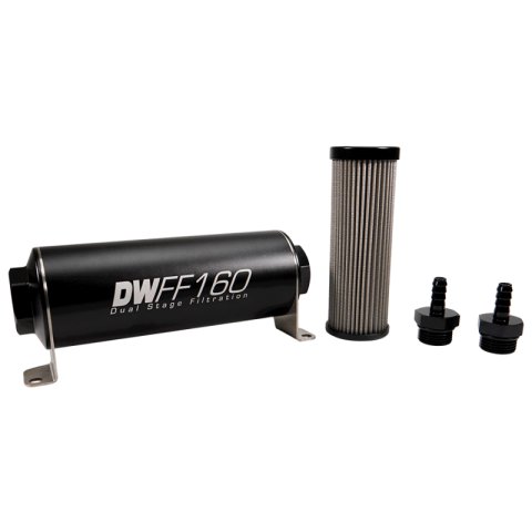 DeatschWerks Stainless Steel 5/16in 10 Micron Universal Inline Fuel Filter Housing Kit (160mm)