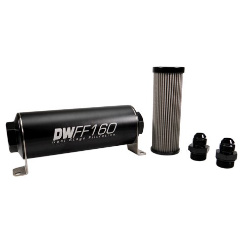 DeatschWerks Stainless Steel 8AN 10 Micron Universal Inline Fuel Filter Housing Kit (160mm)