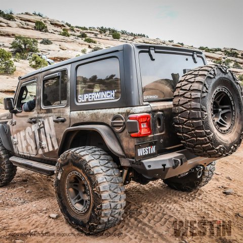 Westin 18-19 Jeep Wrangler JL WJ2 Rear Bumper w/ Sensors (Excl. Wrangler JK) - Textured Black