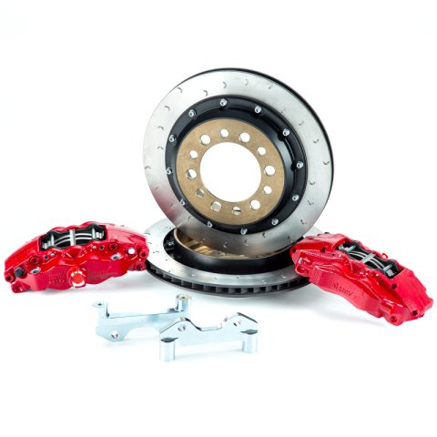 Alcon 2007+ Jeep JK w/ 6x5.5in Hub 355x22mm Rotor 4-Piston Calipers Rear Brake Upgrade Kit - Red