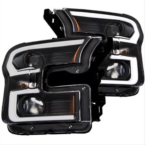 ANZO 2015-2016 Ford F-150 Projector Headlights w/ Plank Style Design Black w/ Amber