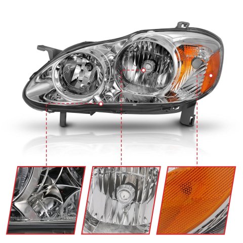 ANZO 2005-2008 Toyota Corolla Crystal Headlight Chrome Amber