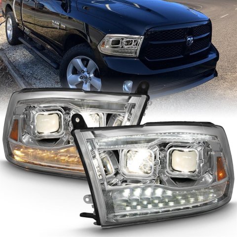 ANZO 2009-2018 Dodge Ram 1500 Projector H.L. Switchback Chrome Amber