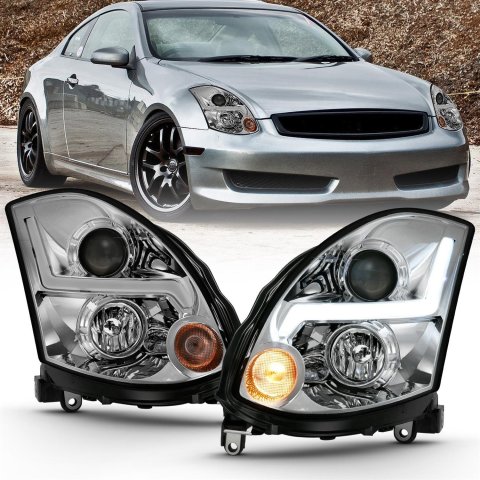 ANZO 2003-2007 Infiniti G35 Projector Headlight Plank Style Black (HID Compatible, No HID Kit )