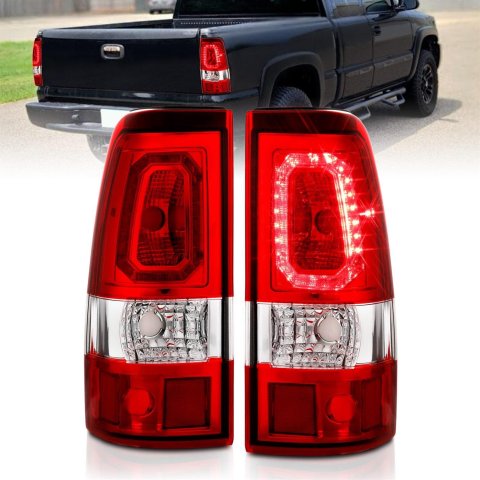 ANZO 2003-2006 Chevy Silverado 1500 LED Taillights Plank Style Chrome With Red/Clear Lens