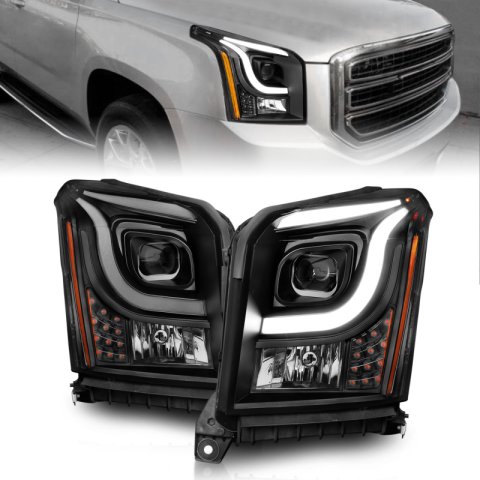 ANZO 15-17 GMC Yukon/Yukon XL Projector Headlights Black Housing/Clear Lens (w/ Light Bars)