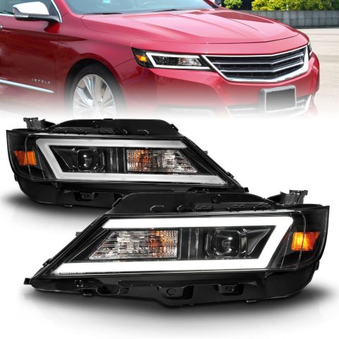 ANZO 14-20 Chevrolet Impala Square Projector LED Bar Headlights w/ Black Housing