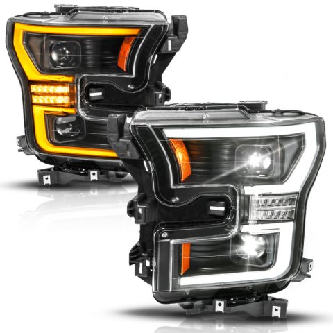 ANZO 15-17 Ford F-150 (Factory Halogen Model ONLY) Full LED Proj Headlights Init/SeqSig Black- Pair
