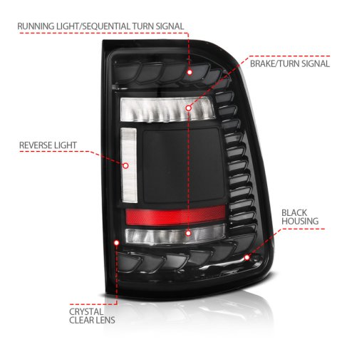 ANZO 19-24 RAM 1500 (Factory Halogen Models) Full LED Tail Lights SeqSig Black - Pair