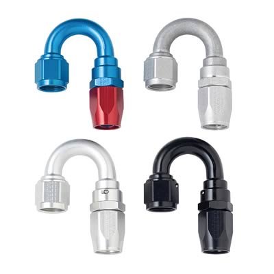 Fragola -16AN x 180 Degree Power Flow Hose End - Blue/Red