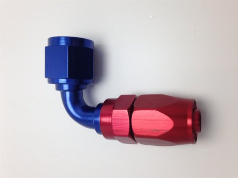 Fragola -10AN Fem x -8AN Hose 90 Degree Reducing Hose End - Blue/Red