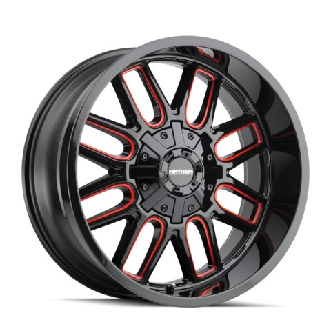 Mayhem 8107 Cogent 22x10 / 8x165.1 BP / -19mm Offset / 130.8mm Hub Gloss Blk Mill Prism Red Wheel