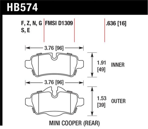 Hawk 07+ Mini Cooper Performance Ceramic Street Rear Brake Pads