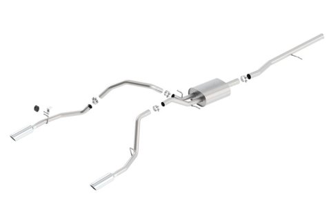 Borla 14 Silv/Sierra 1500 C/B S-Type Exhaust/2.75in Into Dual 2.25in Out 4in Tip Split Rear Exit