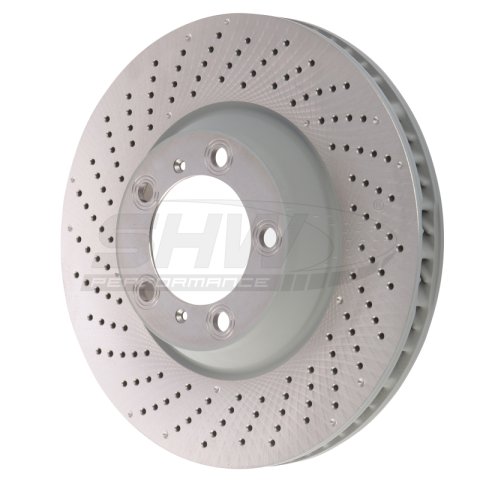 SHW 09-13 Porsche 911 Turbo w/Center Lock w/o Ceramics Left Front Drill-Dimp MB Rotor (99735140502)