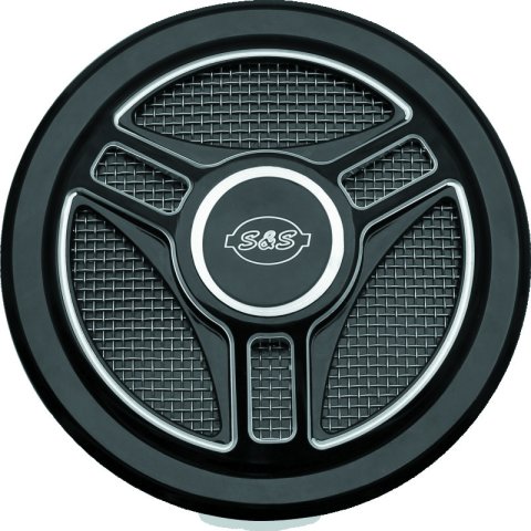 S&S Cycle Stealth Applications Tri-Spoke Air Cleaner Cover w/ Machined Highlights - Gloss Black