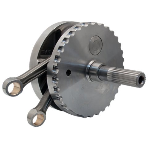 S&S Cycle 2007+ BT B-Style 4-3/8in Stroke Flywheel Assembly w/ Sprocket Shaft Bearing Race