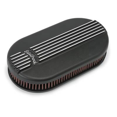 Edelbrock Air Cleaner Classic Series Oval Aluminum Top Cloth Element 17 5In X 9 35In X 3 9In Black