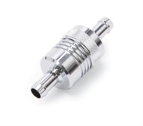 Edelbrock Fuel Filter Aluminum 3In X 01/ 1/8In 3/8In Inlet/Outlet Chrome