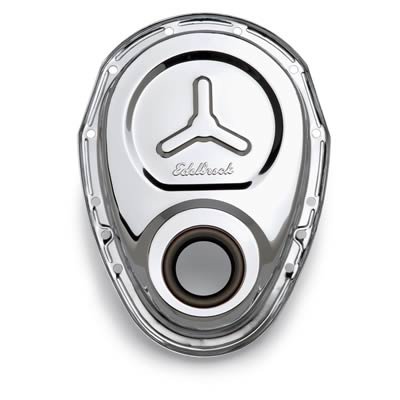 Edelbrock Timing Cover SB-Chevy Chrome w/ Welded Reinforcement Plate