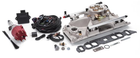 Edelbrock Pro Flo 4 Fuel Injection Kit Sequential Port BBC Oval 625 Max HP 35 LbHr Injectors Satin
