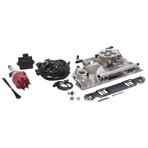 Edelbrock Pro Flo 4 Fuel Injection Kit Seq Port SBC 1986&Earlier 550 Max HP 29 LbHr Injectors Satin