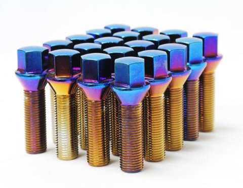 Wheel Mate Mevius Lug Bolt Set of 20 - Chrome Neon 14x1.50 27mm Cone 60 DEG TAP