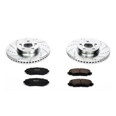 PowerStop Z23 Evolution Sport Brake Upgrade Kits K4669 Rotors/Pads, Iron, Drilled/Slotted, Zinc Plated, Ceramic Pads, Front, Pontiac, Scion, Toyota, Kit