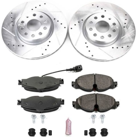 PowerStop Z23 Evolution Sport Brake Upgrade Kits K7082 Rotor and Pad Combo, Upgrade, Front, Cross-drilled/Slotted Rotors, Zinc Dichromate Plated, Carbon Fiber Ceramic Pads, Audi