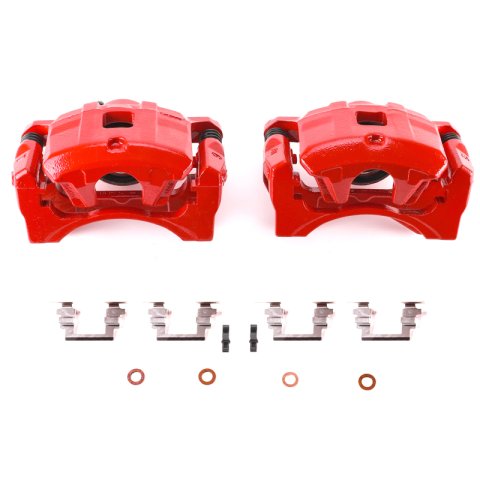 PowerStop Performance Powdercoated Brake Calipers for 2008-2016 LANCER, 2007-2020 OUTLANDER, 2011-2021 OUTLANDER SPORT - S5032B Calipers, Red Calipers, Stock Series, Cast Iron, Red Powdercoated, Front, Mitsubishi, Pair