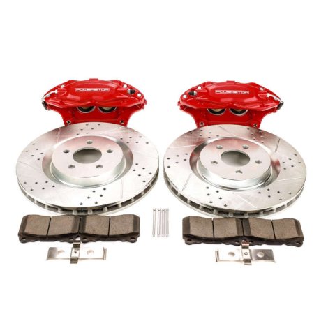 PowerStop Z26 Big Brake Conversion Kits for 2005-2014 MUSTANG - BBK-MUST-001R Kit, Z26, Drilled/Slotted Rotors, 14.00 in. Discs, Zinc Plated, Carbon Fiber Ceramic Pads, 4-Piston Calipers, Red, Front, Ford, Kit