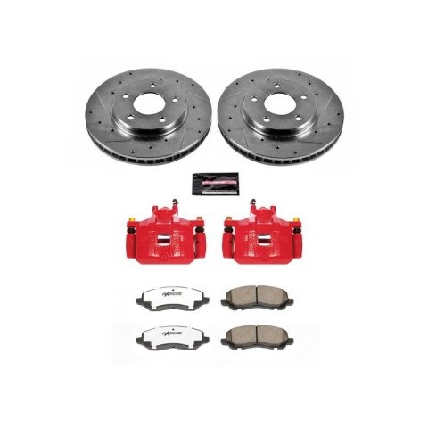 PowerStop Z26 Street Warrior Brake Upgrade Kits with Calipers for 2008-2017 LANCER - KC2992A-26 Rotors, Pads, Red Calipers, Drilled/Slotted Rotors, Extreme Performance Pads, Front, Mitsubishi, Kit