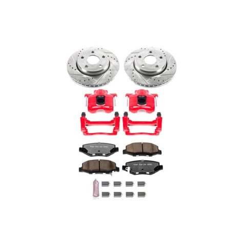 PowerStop Z36 Truck and Tow Brake Upgrade Kits with Calipers for 2007-2017 WRANGLER, 2018 WRANGLER JK - KC3097-36 Disc Kit, Performance Kit Calipers, Front, Cross-Drilled/Slotted Rotors, Red Powdercoated Calipers, Kit