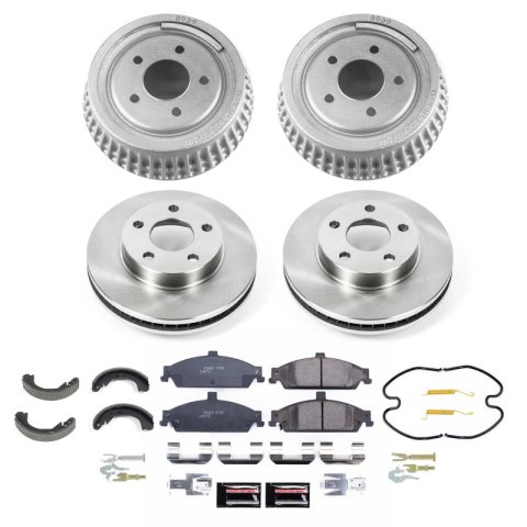 PowerStop Autospecialty Stock Replacement Disc and Drum Brake Kits for 2003-2004 ALERO, 2000-2005 GRAND AM - KOE15505DK Kit, Replacement, Solid Surface Front Rotors, Rear Drums, Pads Shoes, Oldsmobile, Pontiac, Kit
