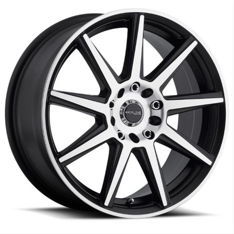 Raceline 144M Storm 18x7.5in / 5x114.3/5x127 BP / 42mm Offset / 72.62mm Bore- Black & Machined Wheel
