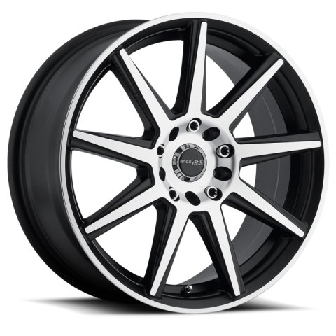 Raceline 144M Storm 17x7.5in / 4x100/4x108 BP / 40mm Offset / 72.62mm Bore - Black & Machined Wheel