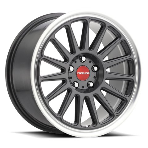 Raceline 315G Grip 18x8.5in / 5x100 BP / 35mm Offset / 72.6mm Bore - Gunmetal & Machined Wheel