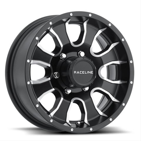 Raceline 860M Mamba 16x6in / 6x139.7 BP / 0mm Offset / 4.25mm Bore - Black & Machined Wheel