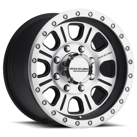 Raceline 928M Monster 17x9in / 6x139.7 BP / 0mm Offset / 107.95mm Bore - Black & Machined Wheel