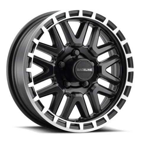 Raceline 953BM Krank 13x4.5in / 5x114.3 BP / -0.125mm Offset / 3.19mm Bore - Black & MACH. Wheel