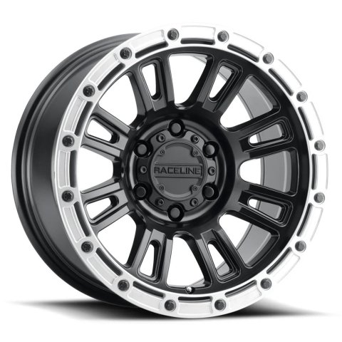 Raceline 956BS Compass 17x8in / 5x110 BP / 30mm Offset / 72.62mm Bore - Black & Silver Lip Wheel