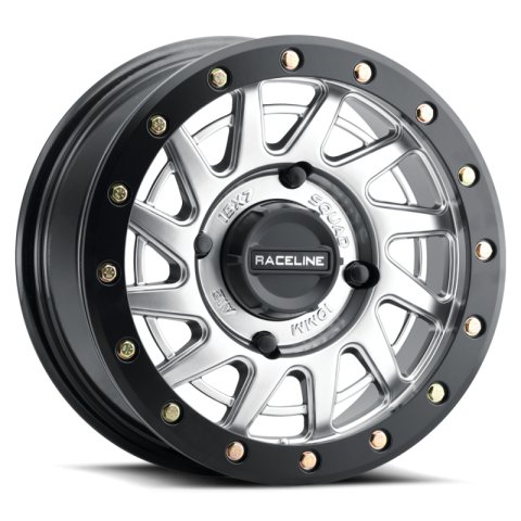 Raceline A12SB Squad 15x7in/4x137 BP/10mm Offset/110.18mm Bore - Silver & Black Ring Beadlock Wheel