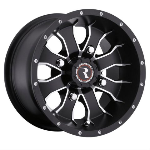 Raceline A77 Mamba 12x7in / 4x156 BP / 5mm Offset / 132.5mm Bore - Black & Machined Wheel