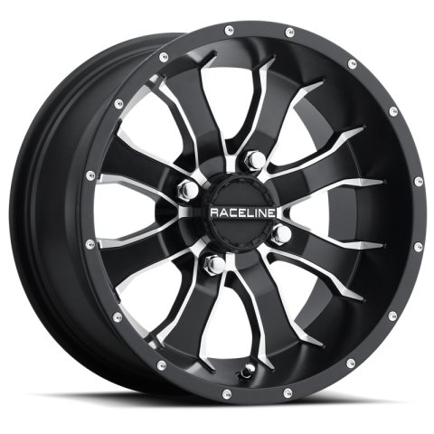 Raceline A77 Mamba 14x7in / 4x110 BP / 10mm Offset / 83.8mm Bore - Black & Machined Wheel