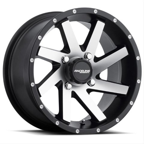 Raceline A82M Twist 14x7in / 4x137 BP / 10mm Offset / 110.2mm Bore - Black & Machined Wheel